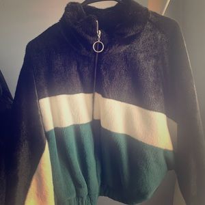 Box colored faux fur jacket!